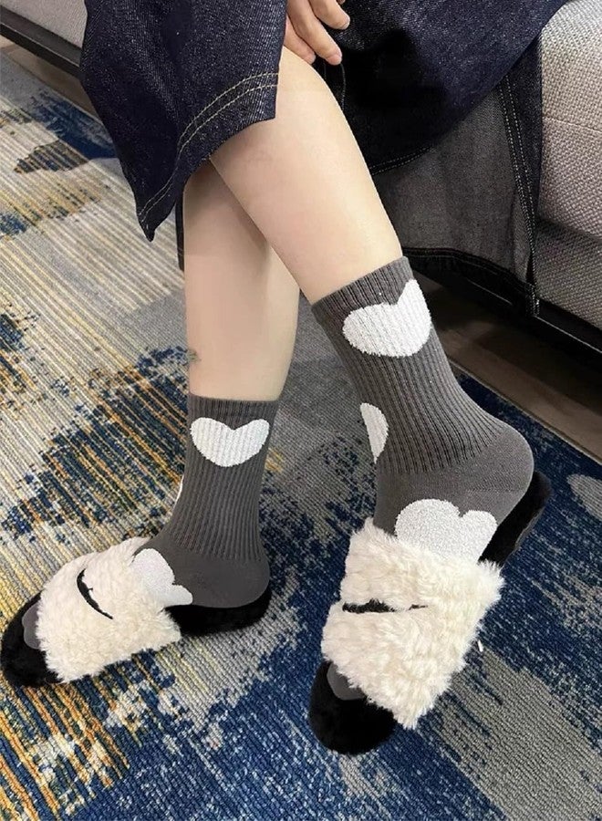 QFSH 2Pcs Cute Grey Black Mid Calf Heart Patterned Athletic Socks for Men Women - Image 2